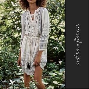 Anthropologie floreat pierre midi dress black and ivory with tassels size 2